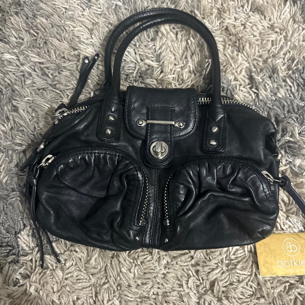 Botkier Bianca Boho Leather Signature Satchel Bag purse Handbag, Black